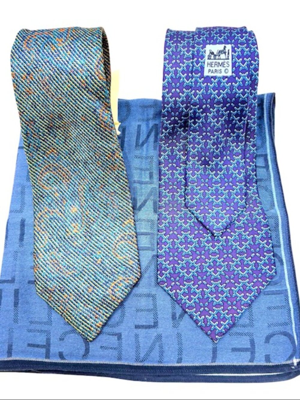 Set: 2 Classic Neck-Ties SilkHERMES Paris & MISSONI +1 Celine Handkerchief(71 - Picture 5 of 15
